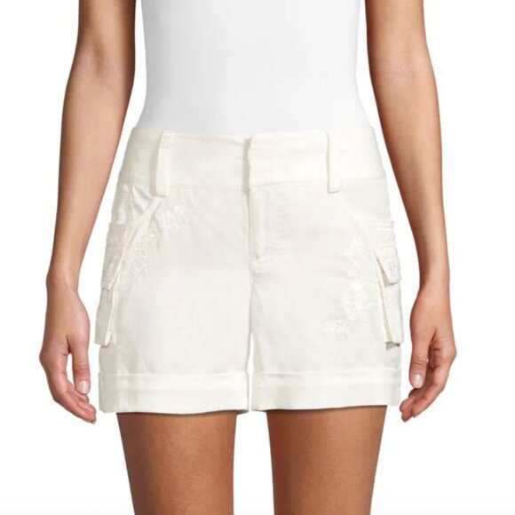 Alice + Olivia Embroidered Cargo Shorts – White Ivory – Size 10 - Picture 1 of 13